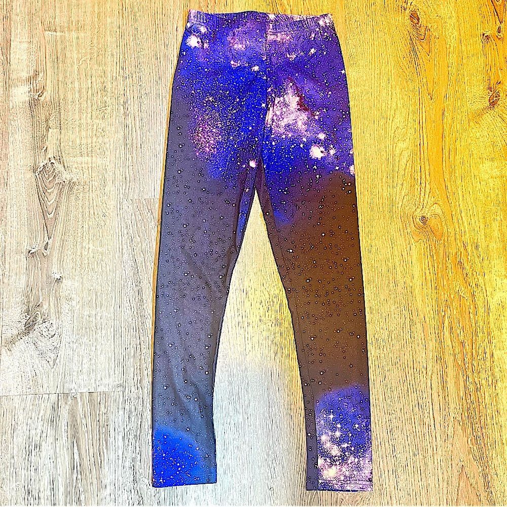 NEW Thinkgeek Black & Purple Galaxy Tie Dye Printed Leggings One Size